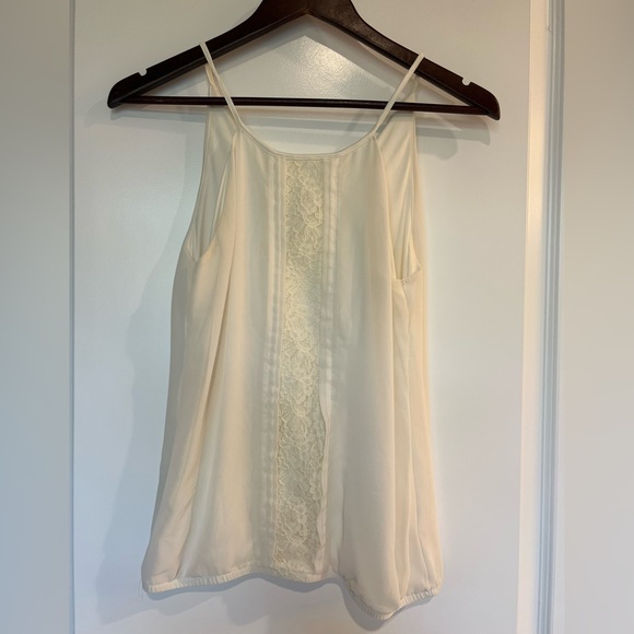 Express Tops - Express Cream Off White Flowy Camisole Tank Top with Vertical Lace Inset Small